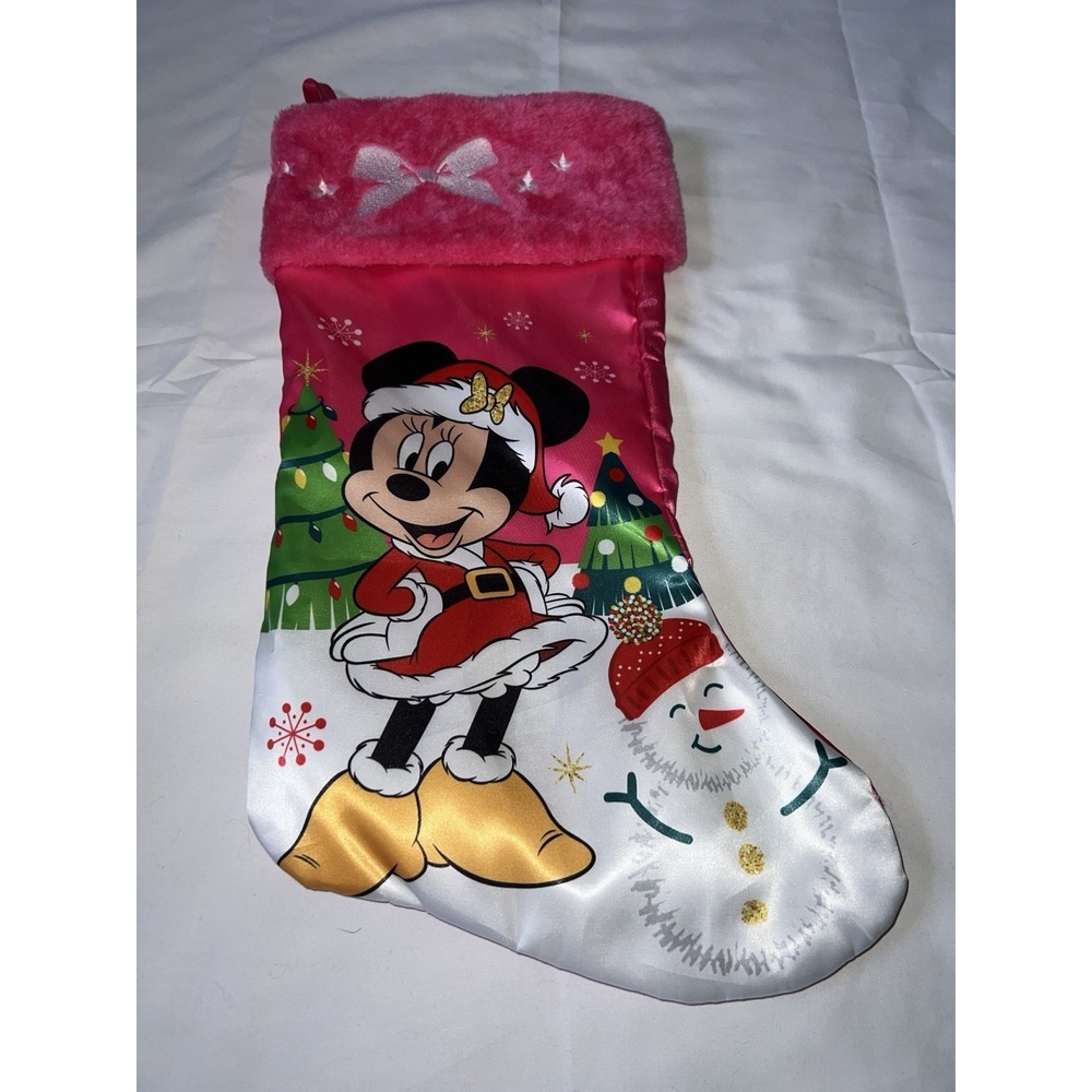 Disney Santa Minnie Mouse Kids Pink Christmas Holiday Stocking by Ruz New 17"